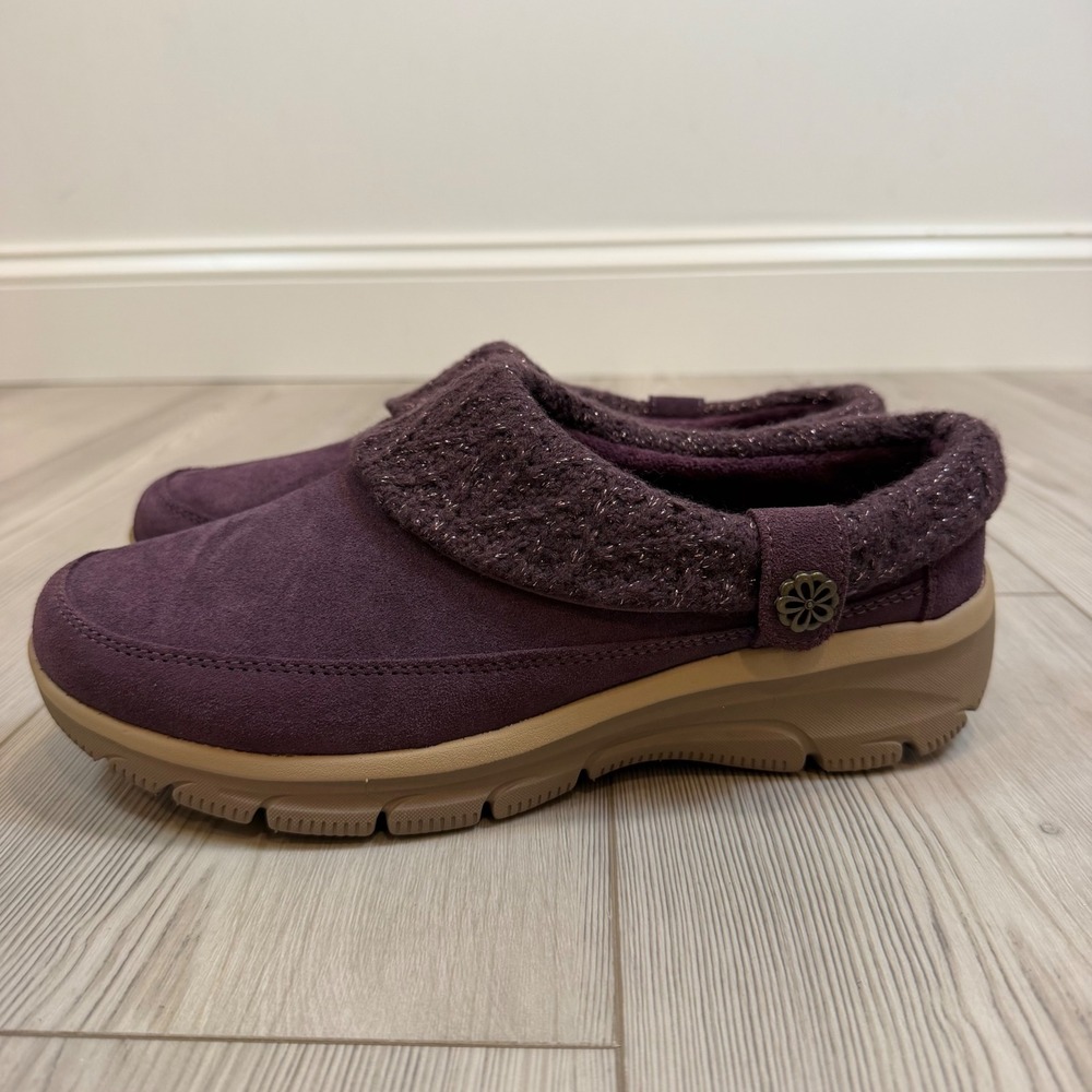 Skechers DLux Easy Going Plum Purple Suede Clogs Wide Fit 168054W Womens 10